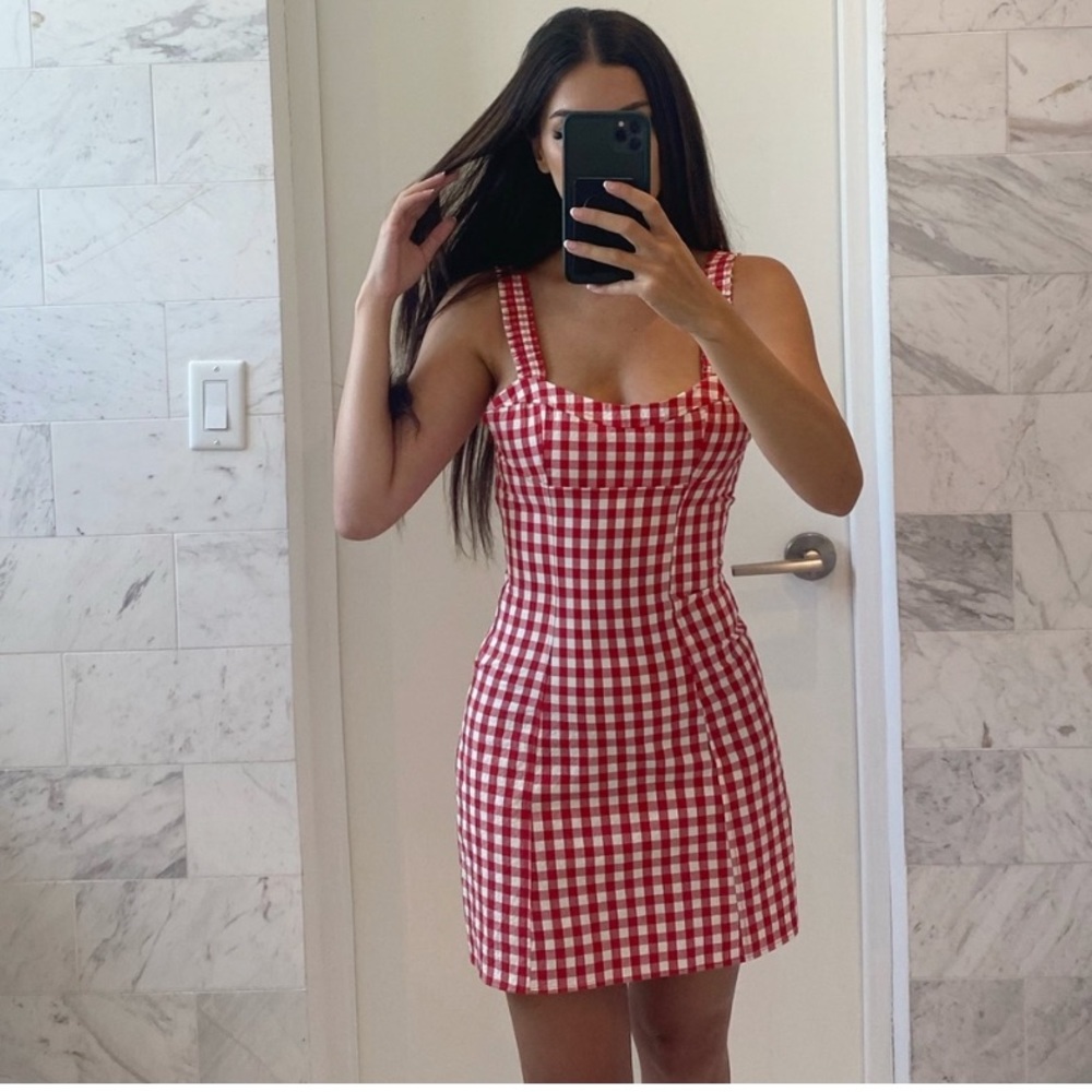 Zara Red Gingham Check Mini Dress